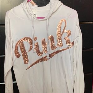 white with rose gold lettering hoodie